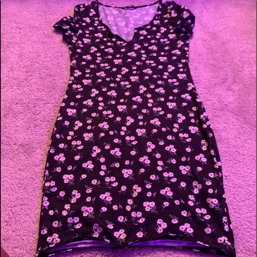 Black flower print dress